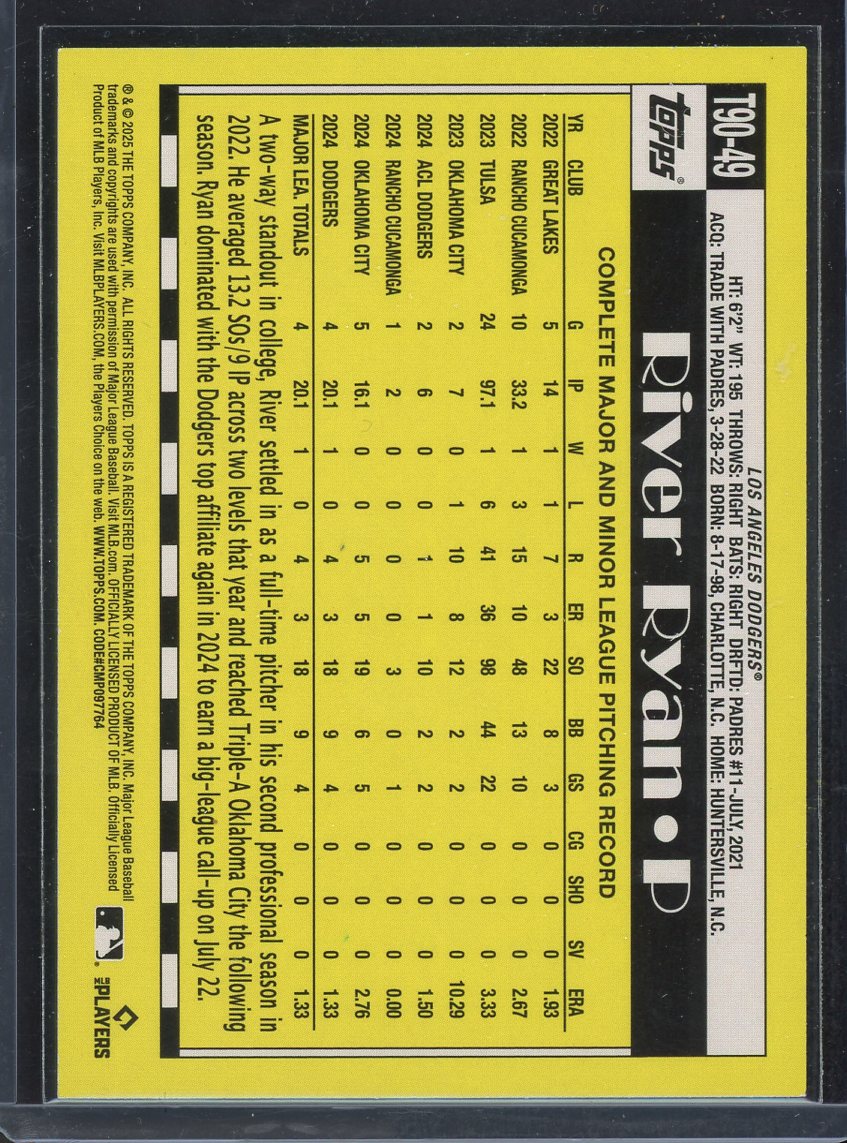 2025 Topps 1990 Topps Baseball River Ryan #T90-49