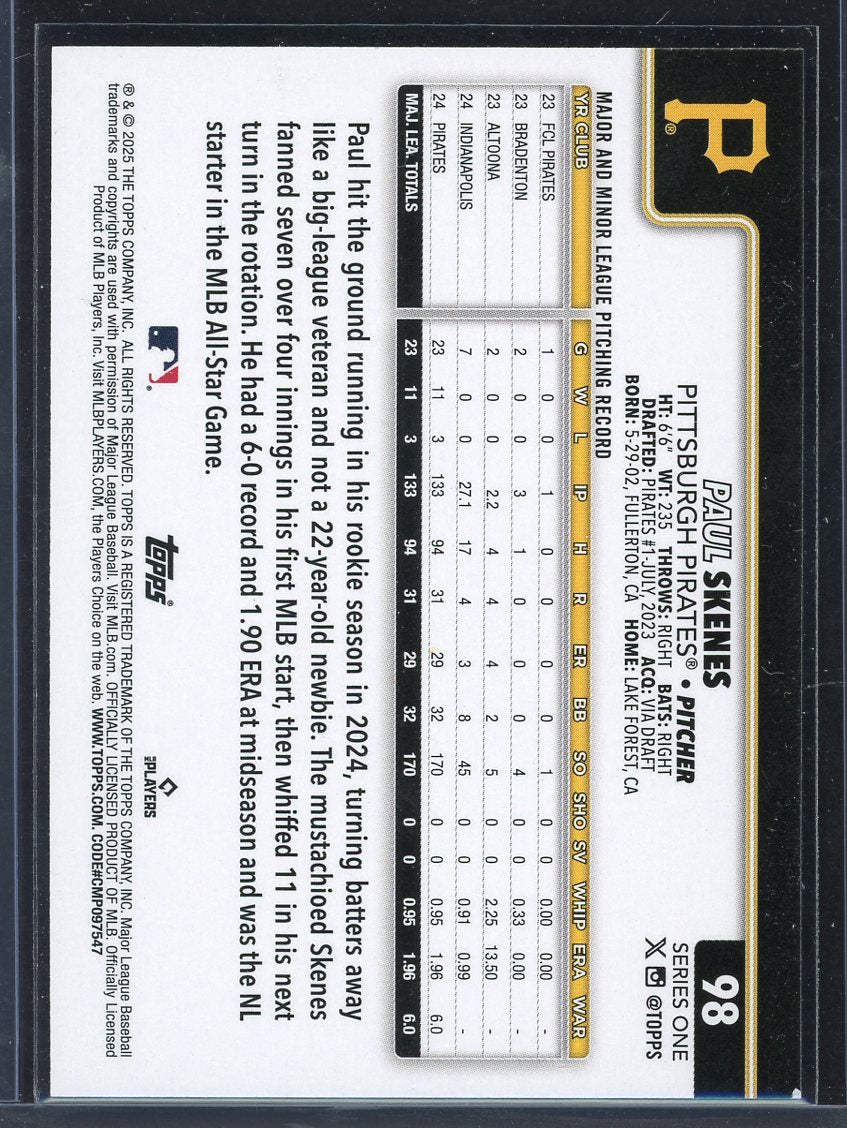 2025 Topps Series 1 All Star Rookie Paul Skenes #98