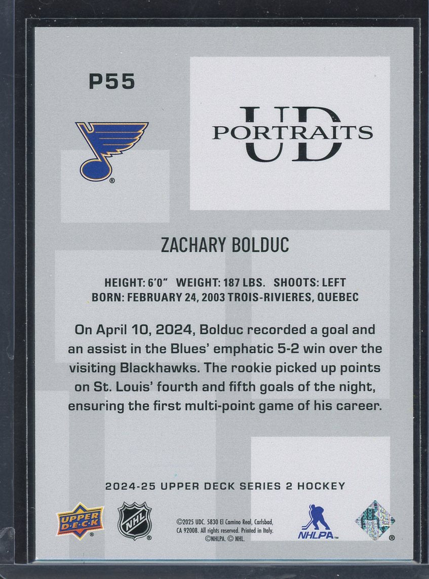2024-25 Upper Deck Series 2 UD Portraits #P-55 Zachary Bolduc