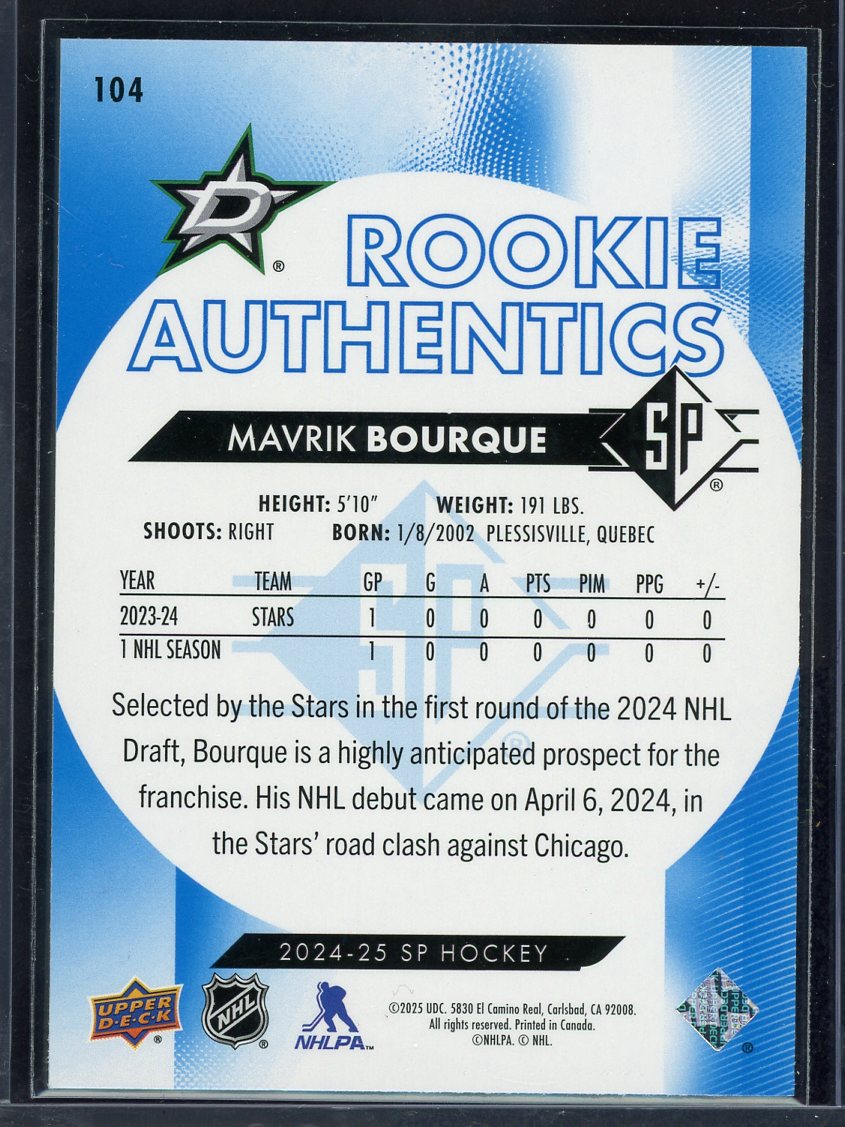 2024 SP Authentic Rookie Mavrik Bourque #104