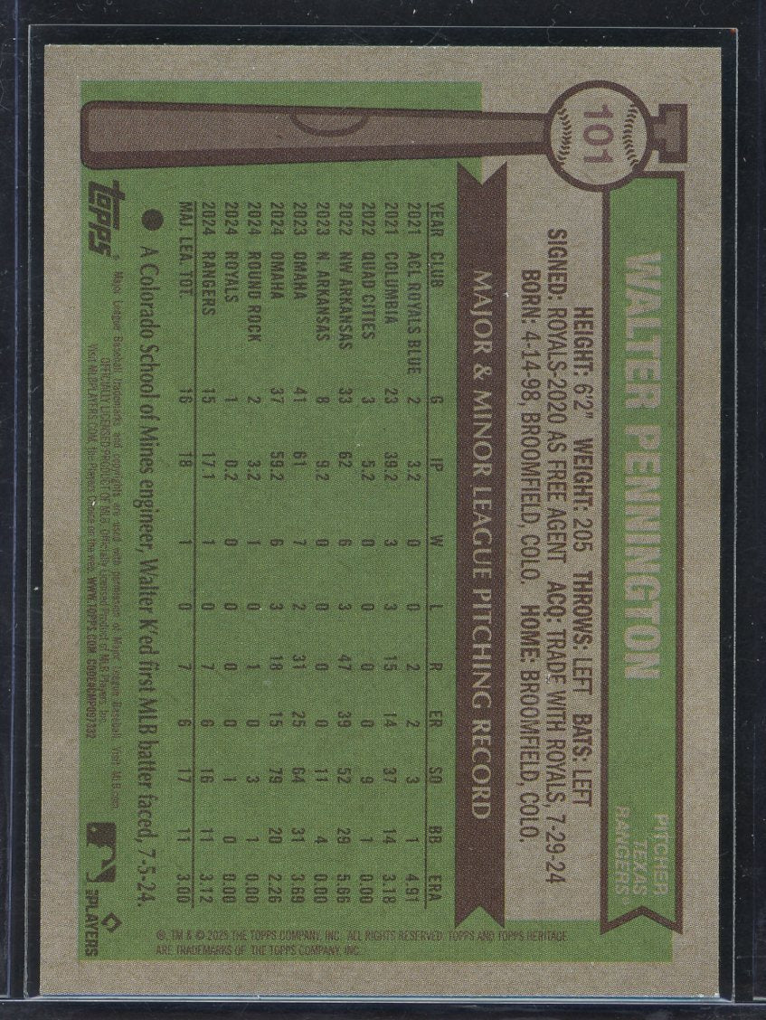 2025 Topps Heritage Walter Pennington 61/200 Rookie Card 1776-1976 Edition #101