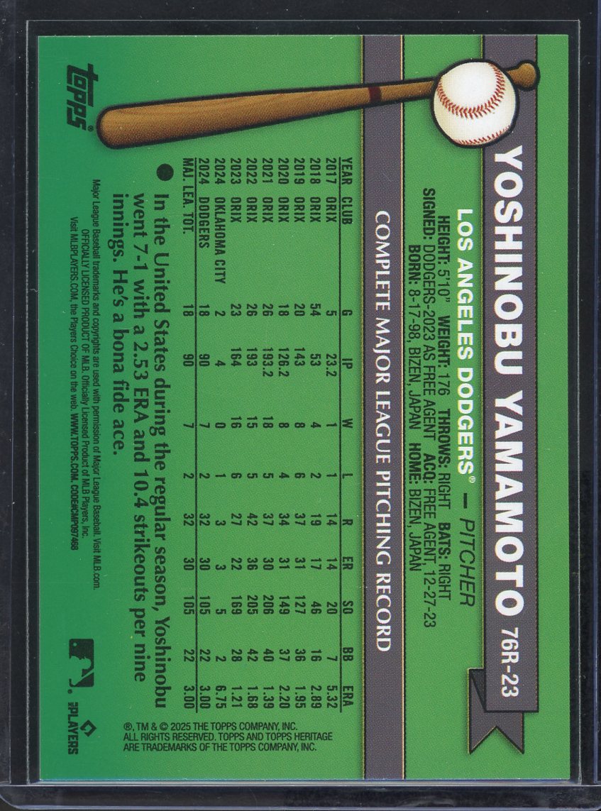 2025 Topps Heritage YOSHINOBU YAMAMOTO 1976 Redefined 76R-23 Dodgers SP