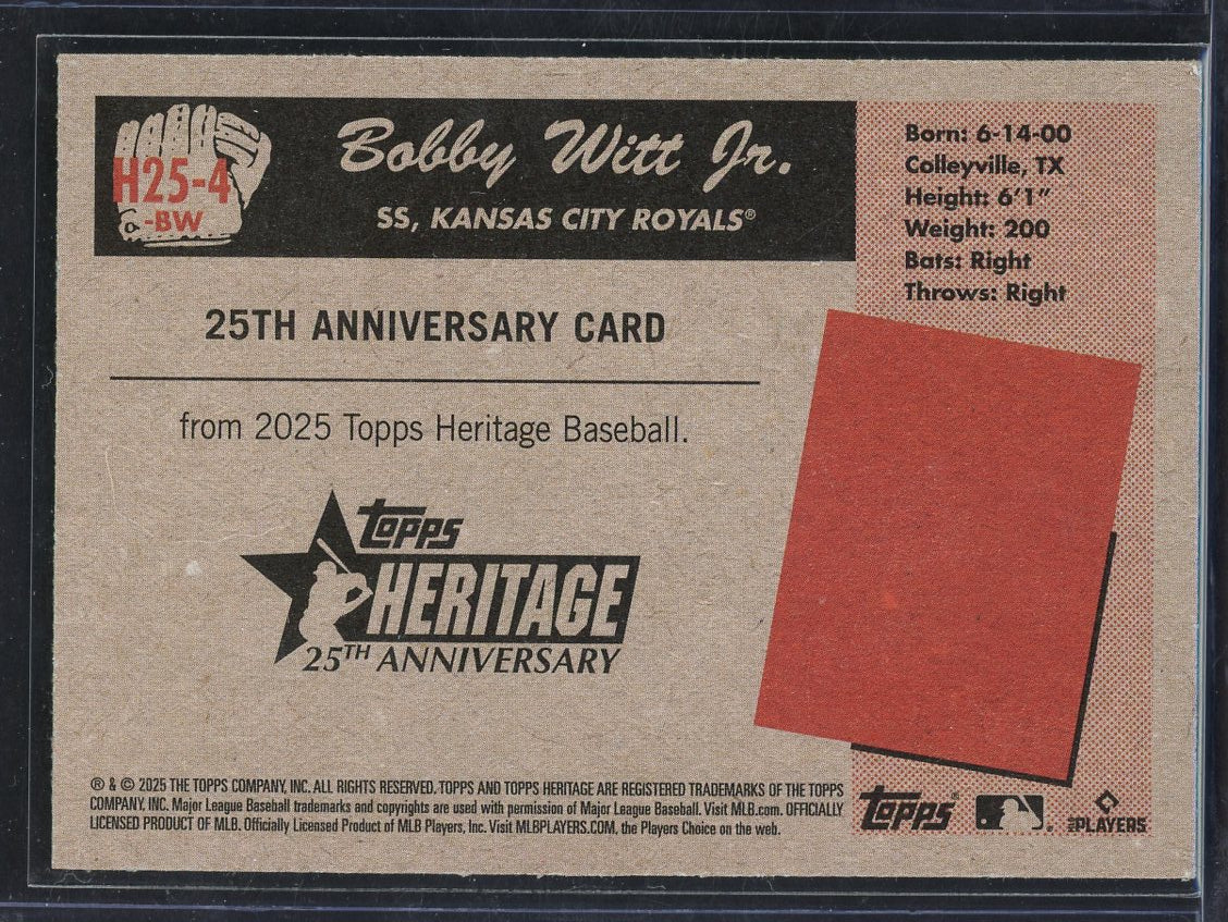 2025 Topps Heritage Bobby Witt Jr. 25th Aniversary Card #H25-4