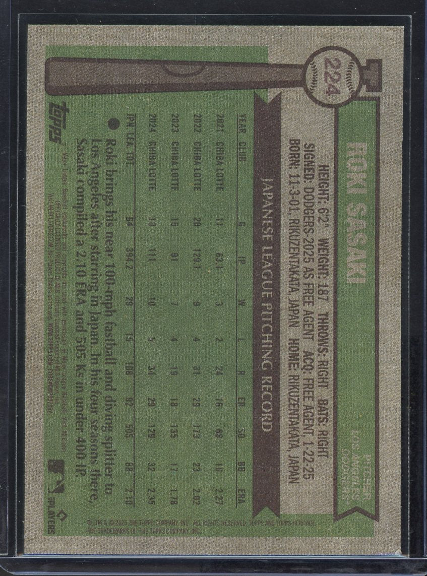 2025 Topps Heritage Roki Sasaki Rookie Card #224