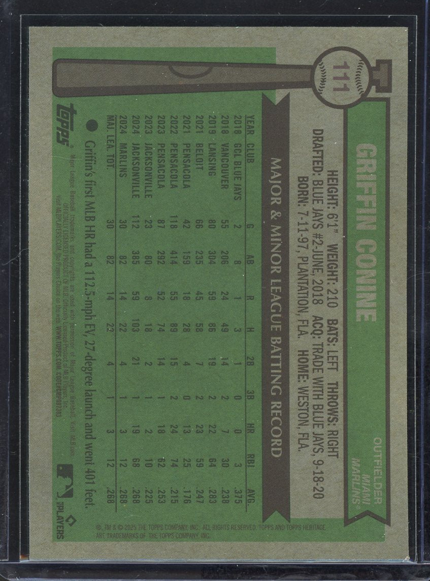 2025 Topps Heritage Griffin Conine Blue Sparkle #111