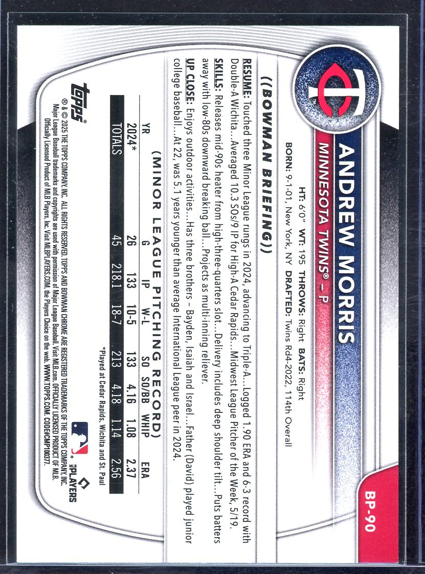 2025 Topps Bowman Andrew Morris Prospects 98/199 Purple #BP-90