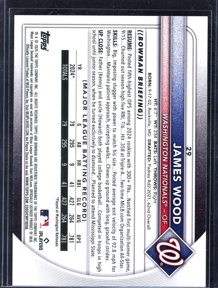 2025 Topps Bowman James Wood Rookie Card #29