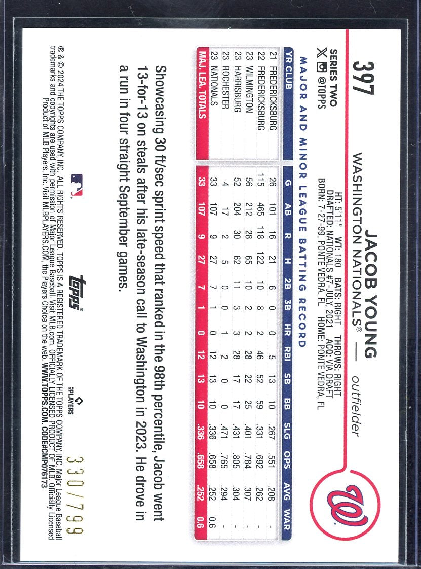 2024 Topps Series 2 Jacob Young 330/799 Purple Foil #397